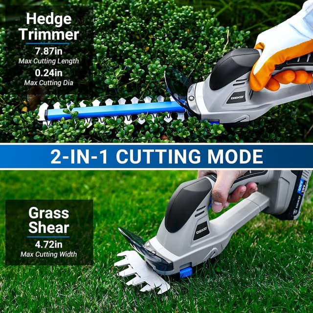 Detalle 2 de DEKOPRO 20V Cordless Hedge Trimmer (2-in-1 handheld grass & bush trimmer) with 2000mAh battery