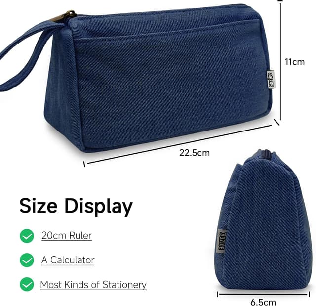 Detalle 2 de Boziee Oxford-Stoff Federmäppchen Mäppchen (dunkle Denim) – große Kapazität mit Doppelreißverschluss