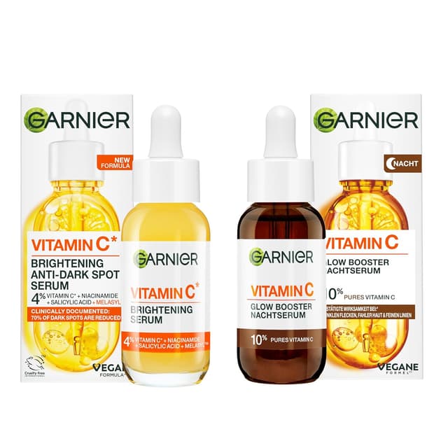 Detalle de Garnier Vitamin C Serum Set für Tag & Nacht – Anti-Pigmentflecken mit Niacinamid (4%) und Vitamin C (10%)