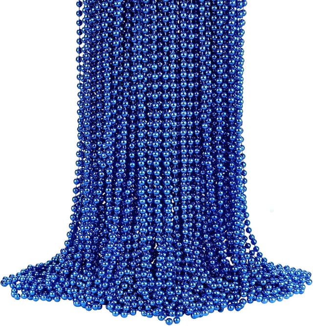 Detalle de YAXINRUI 72-Piece Blue Bead Necklace Set (33-Inch Mardi Gras Beads)