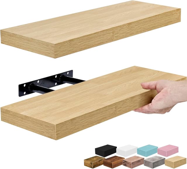 Detalle de Sorbus Floating Shelves for Wall, 16-Inch Maple Wood Bathroom Shelves (2 Pack) with Invisible Brackets