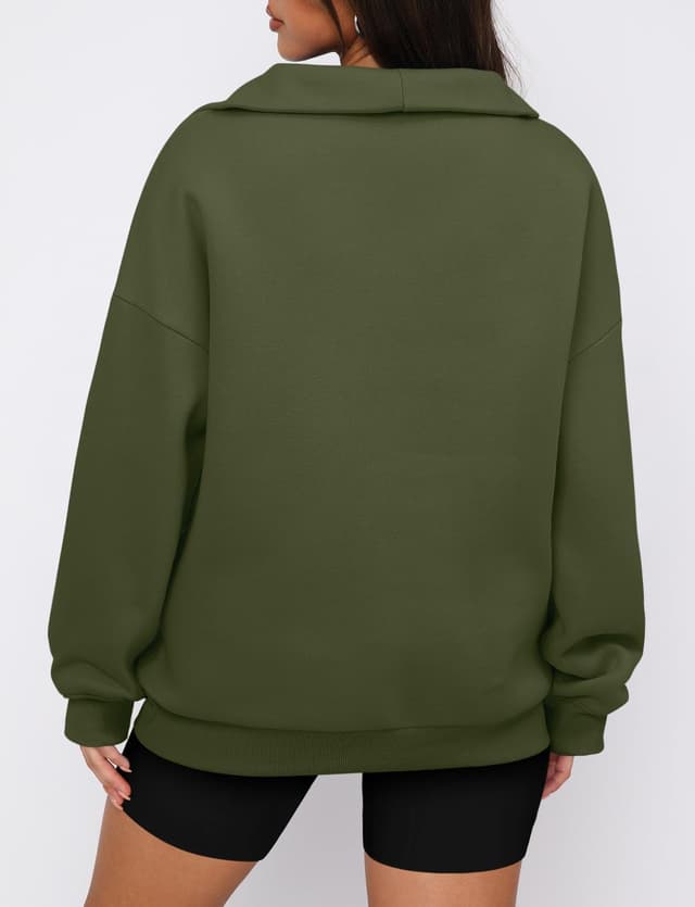 Detalle de CHICZONE women’s half zip pullover sweatshirt with pocket – loose, oversized long sleeve jumper