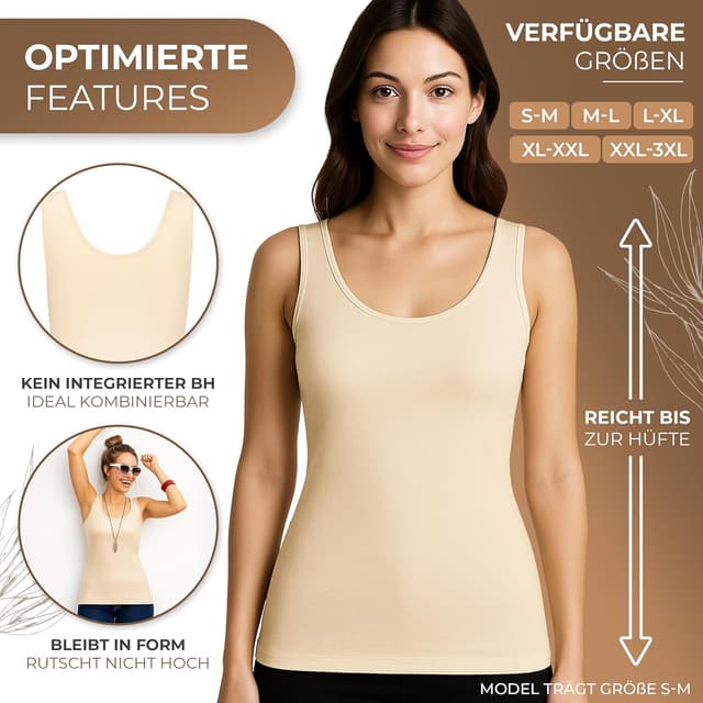 Detalle de UnsichtBra 3er Pack Shape Longshirts für Damen – Basic Mikrofaser Unterhemd ohne Bügel (Weiß/Schwarz/Beige)