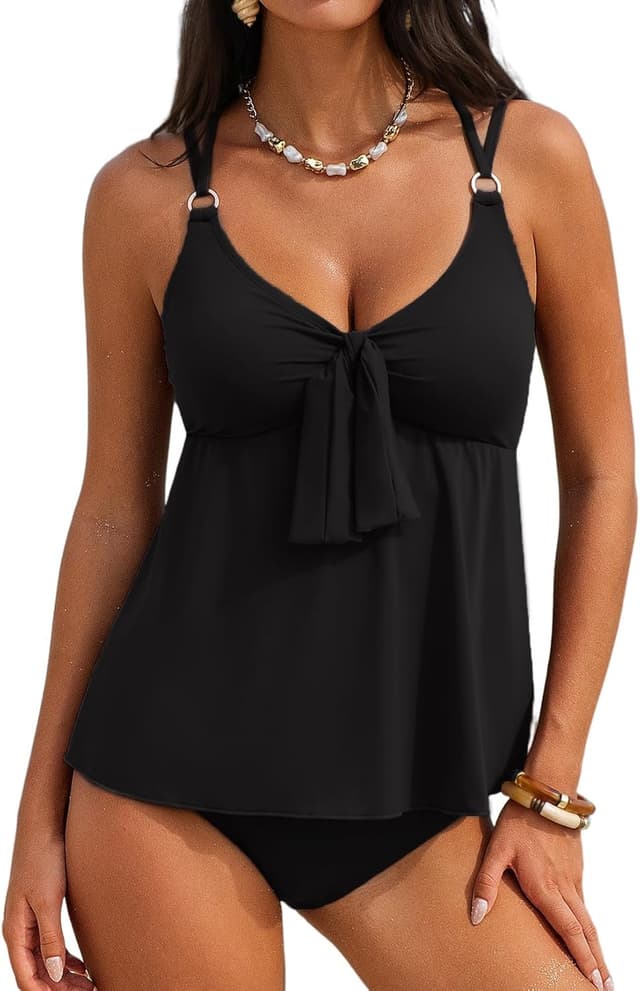 Detalle de Aleumdr Women’s Tankini Swimsuit with Tummy Control & V-Neck Tie Front