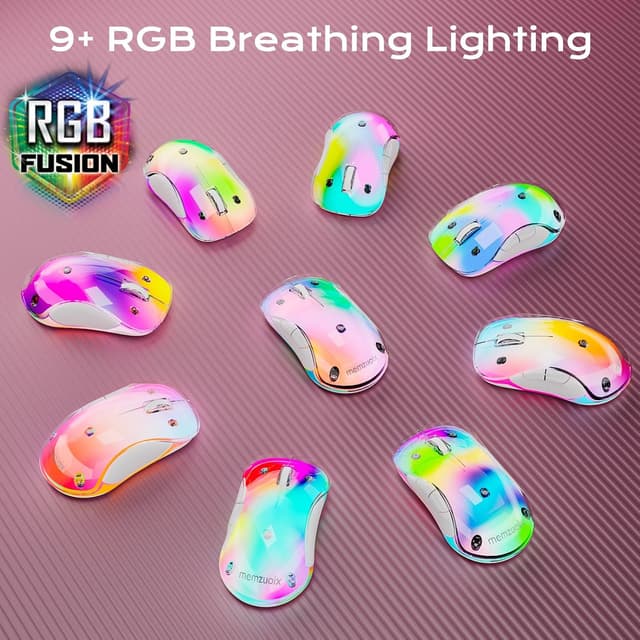 Detalle de memzuoix LED Wireless Mouse (Rechargeable 2.4G, 1400 DPI) – Pink