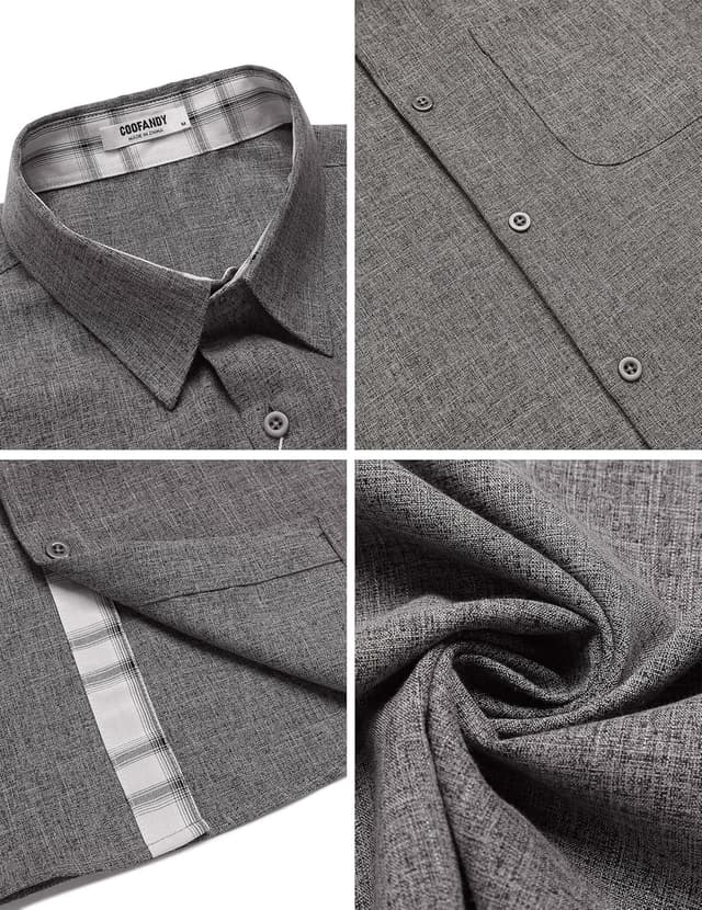 Detalle de COOFANDY Herren Kurzarm Sommerhemd mit Karierter Knopfleiste (Regular Fit)