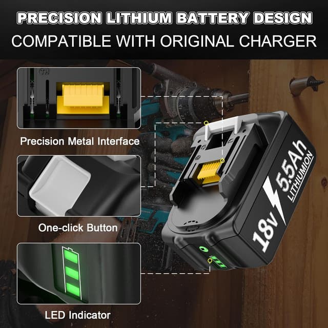 Detalle de 2x 18V BL1850B lithium-ion batteries + 6A dual port charger kit (Makita LXT compatible)
