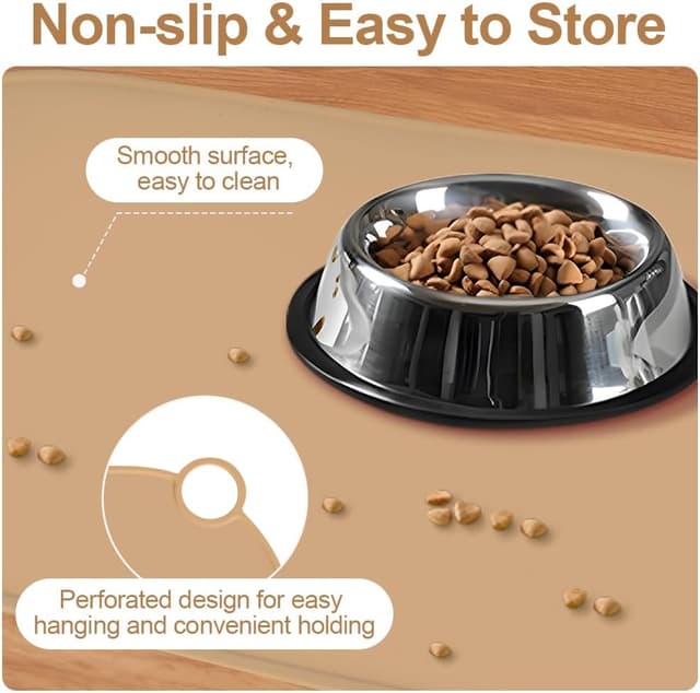 Detalle de Tapis de gamelle Adiwo antidérapant en silicone (50×25 cm) pour chien et chat, brun boue