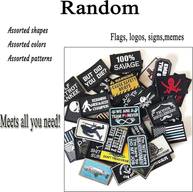 Detalle 2 de AXEN 20 Pieces Random Tactical Morale Patch Bundle – full embroidered hook & loop patches set