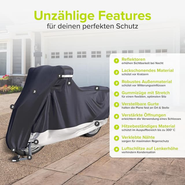 Detalle de VELMIA Motorrad-Abdeckplane „Extrem“ hitzebeständig bis 300° – winterfest für Roller, Vespa & Moped