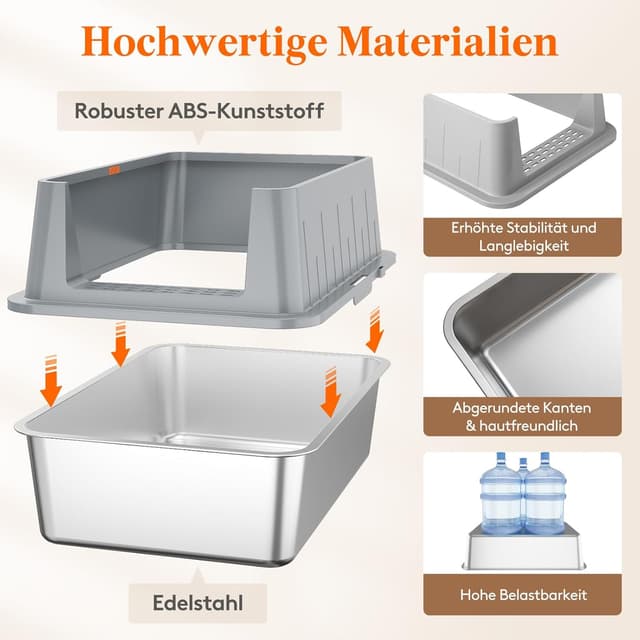 Detalle de Lifewit 28L Katzenklo aus Edelstahl, offen