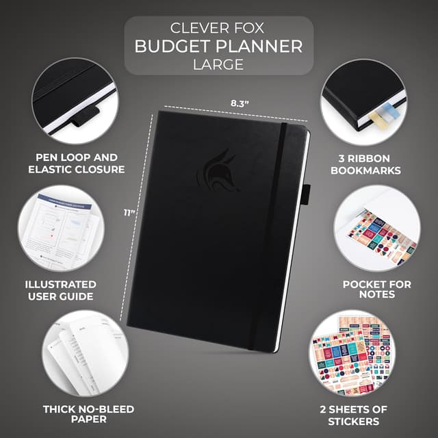 Detalle de Clever Fox Budget Planner & Expense Tracker Notebook (A4, Black) — monthly budget and bill tracking logbook