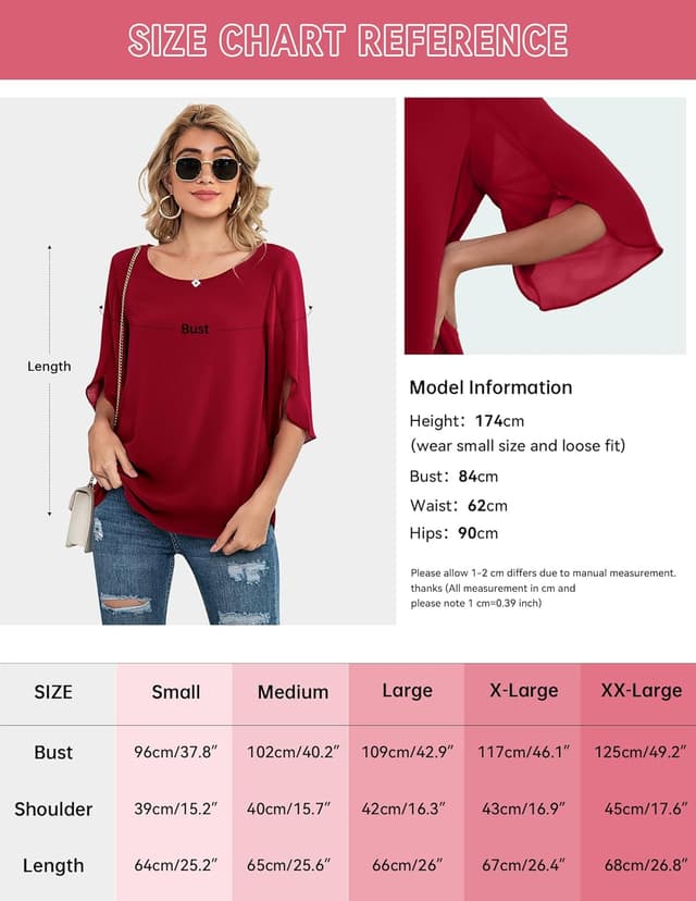 Thumbnail 4 de Neineiwu Damen Chiffon Tunika 3/4-Ärmel