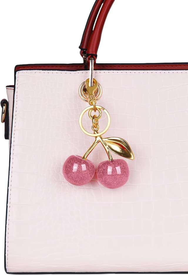 Detalle de OVRUNS Cherry Bag Charm for Women – cute cherry keychain & purse pendant for handbag, wallet and phone