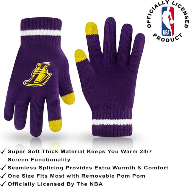 Detalle de Ultra Game Youth NBA Official Super Soft Winter Beanie Knit Hat with Extra Warm Touch Screen Gloves
