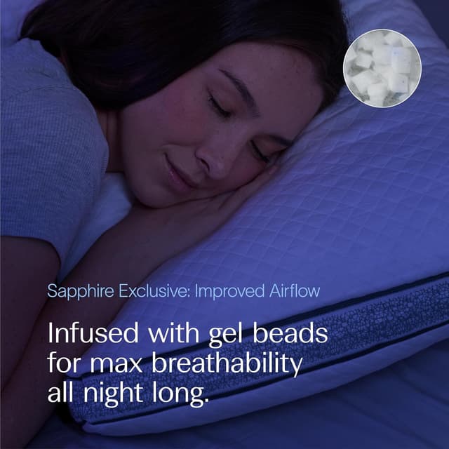 Detalle de DreamyBlue Gusseted Sapphire Pillow (King) — Adjustable Loft Shredded Memory Foam with Airflow Beads