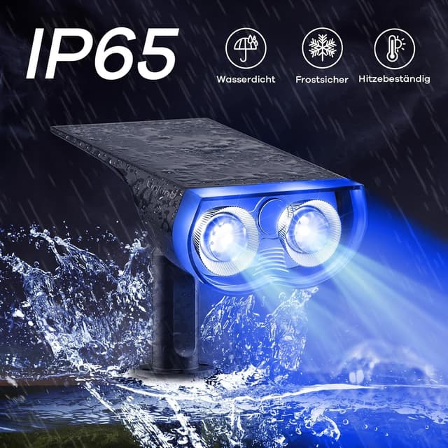 Detalle 2 de Linkind Colour Changing Solar Lights RGBW Solar Spotlight (9 Colours) IP65, Ground Stake Uplighter – 2 Pack