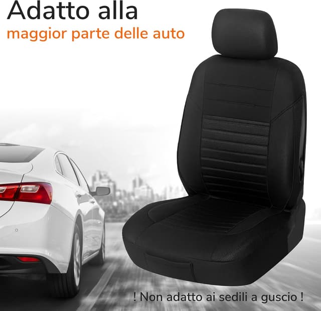 Detalle de Upgrade4cars Coprisedili Anteriori Universali Nero (Set 2026) con copri-poggiatesta