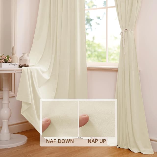 Thumbnail 2 de StangH Ivory Velvet Curtains 63in 2 Panels