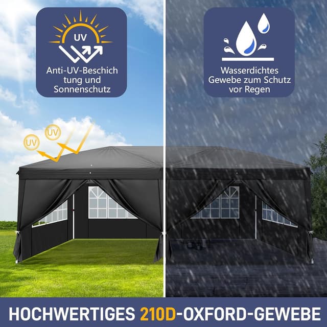 Detalle 2 de LEADZM Faltpavillon 3x6 m Pop-up mit UV-Schutz 50+, wasserabweisend und höhenverstellbarem Stahlrahmen (mit 6 Seitenteilen)