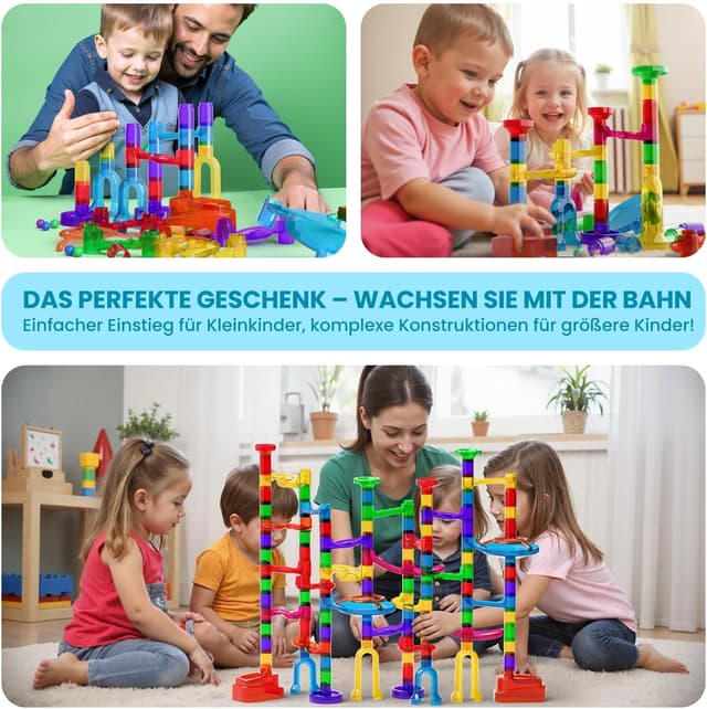 Detalle 2 de Murmelbahn Logikspiele Mehrfarbige Kugelbahn (150 Teile) mit transparenten Bahnelementen