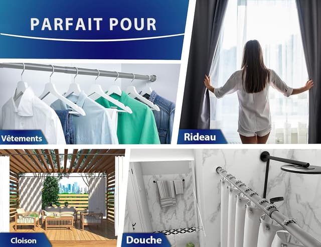 Detalle de MEISENBERG Barre rideau sans perçage extensible 160-210 cm, gris Ø 25 mm