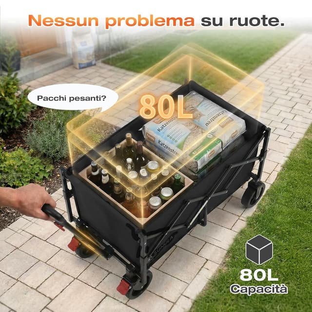 Detalle de SUNULA Carrello pieghevole piccolo 80L da 100 kg con freni, 5,8 kg, nero