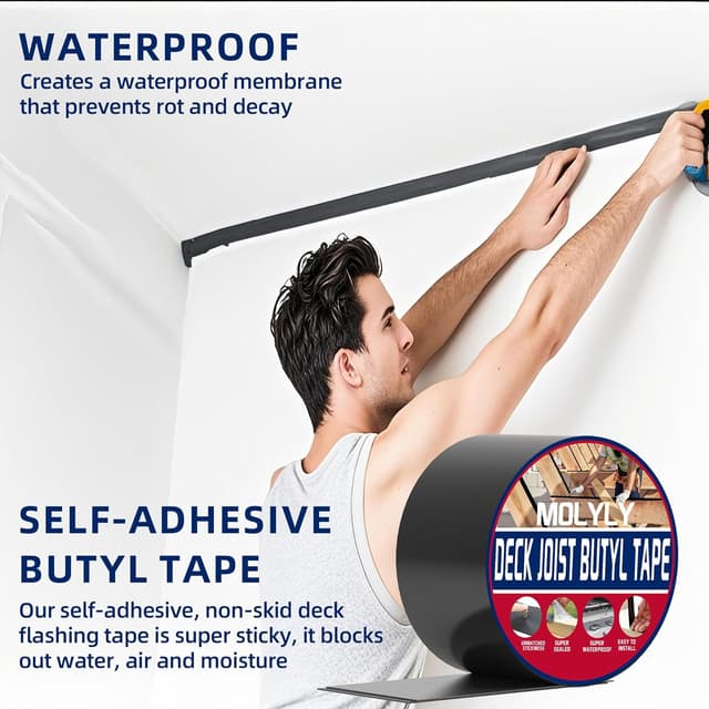 Detalle 1 de MOLYLY Butyl Deck Joist Tape (1-5/8 in x 50 ft) — 12 Rolls Waterproof & Anti-Corrosion Sealing Tape