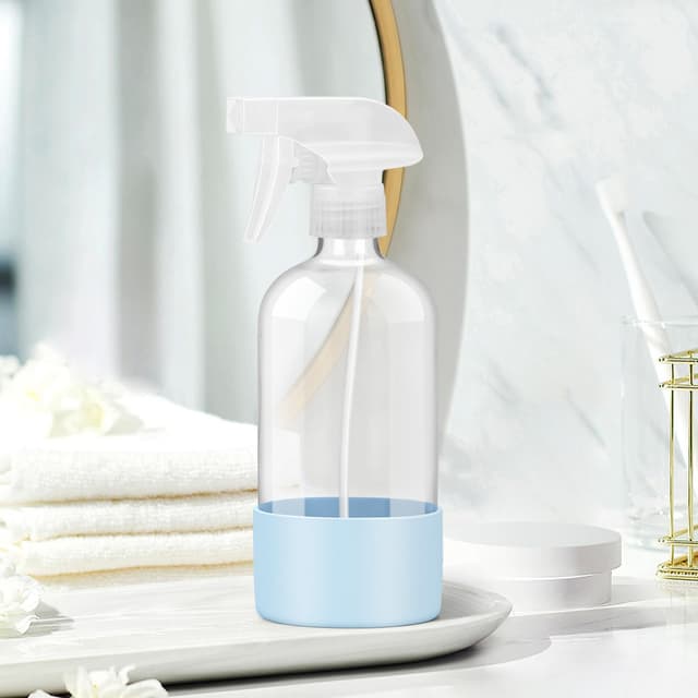 Detalle de Rionisor 16 oz Refillable Glass Spray Bottles with Silicone Sleeve Protection and Adjustable Nozzle (Blue, 1-Pack)