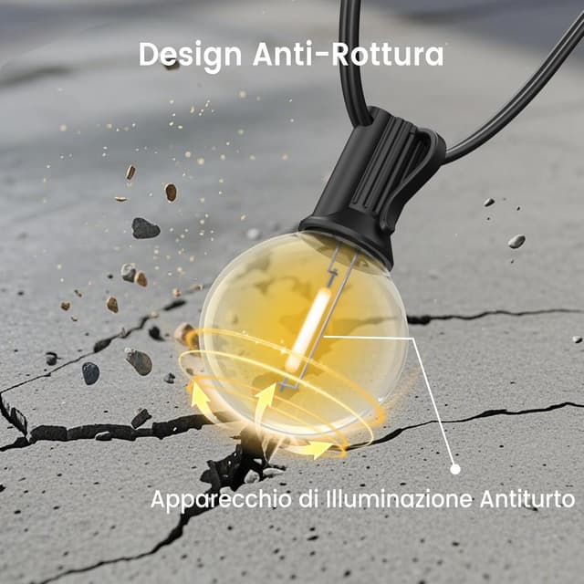 Thumbnail 5 de LONIUTO Catena Luminosa da Esterno 45 m con 75+3 LED G40, 2700K bianco caldo (IP45)