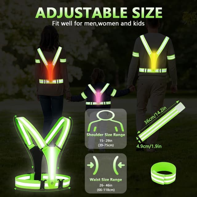 Detalle de Adiwo LED Reflective Running Vest with 8 Light Colours, USB-C Rechargeable
