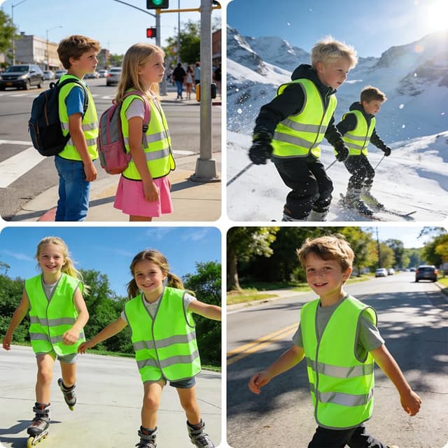 Thumbnail 6 de AYBUY 2 Pezzi Giubbotto di Sicurezza per Bambini con bande rifrangenti (verde fluorescente)