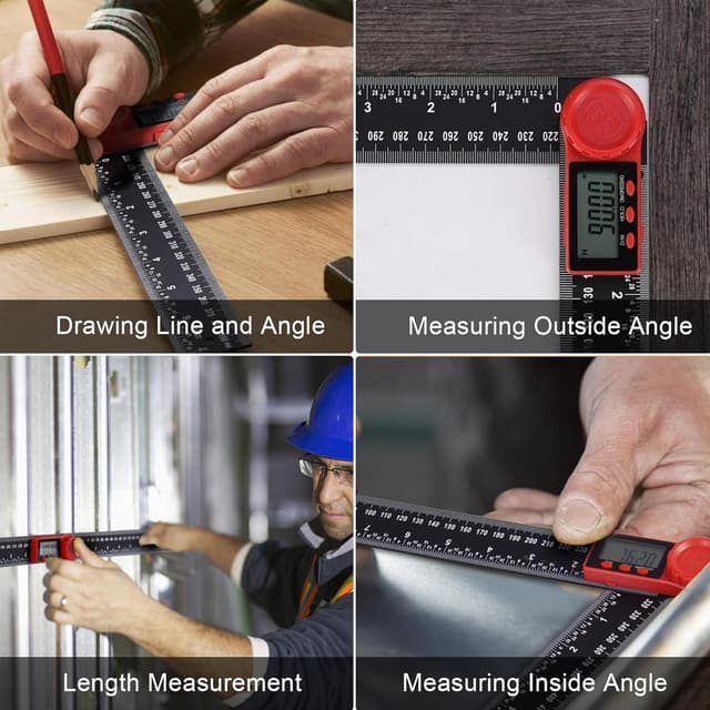 Detalle de Aweohtle 2-in-1 digitaler Winkelmesser mit LCD, HOLD und Feststellfunktion – Winkel & Länge bis 400 mm
