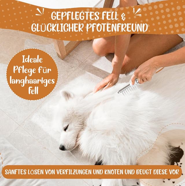 Detalle 2 de Golden Pets Entfilzer Kamm für Hunde & Katzen – mittel bis langhaarig, abgerundete Zinken + E-Book Pflegehandbuch