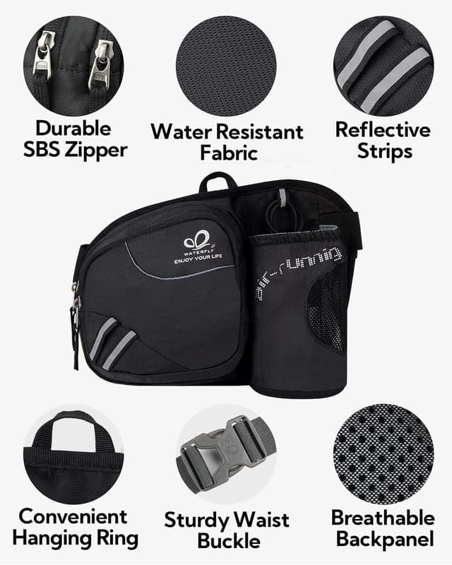 Detalle de Waterfly Gürteltasche Bauchtasche mit Flaschenhalter (atmungsaktiv, wasserdicht) für Damen und Herren
