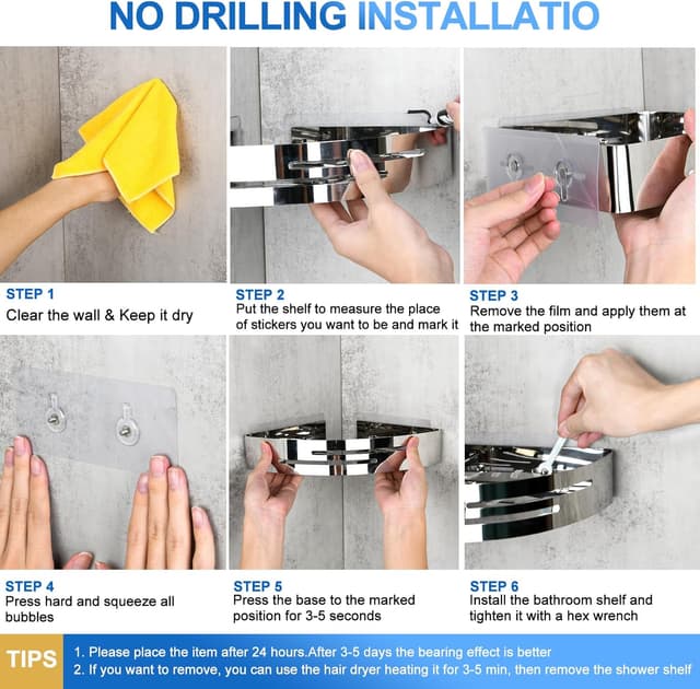 Thumbnail 4 de PNNP Duschablage Ohne Bohren Ecke Silber 2-stk