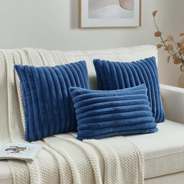 Detalle de Ystyle lot de 2 housses de coussin 40x40 en fausse fourrure bleu marine