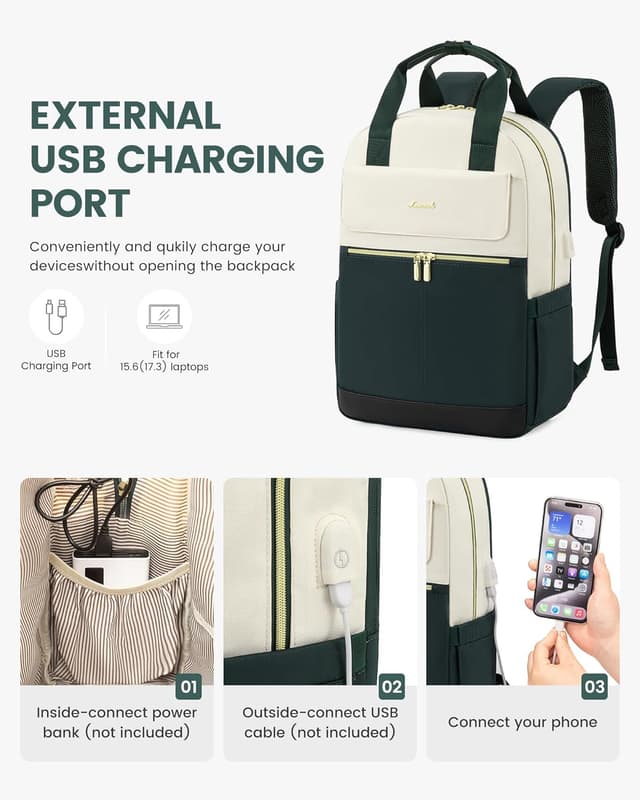 Thumbnail 4 de LOVEVOOK Rucksack Damen 15,6 Zoll Dunkelgrün