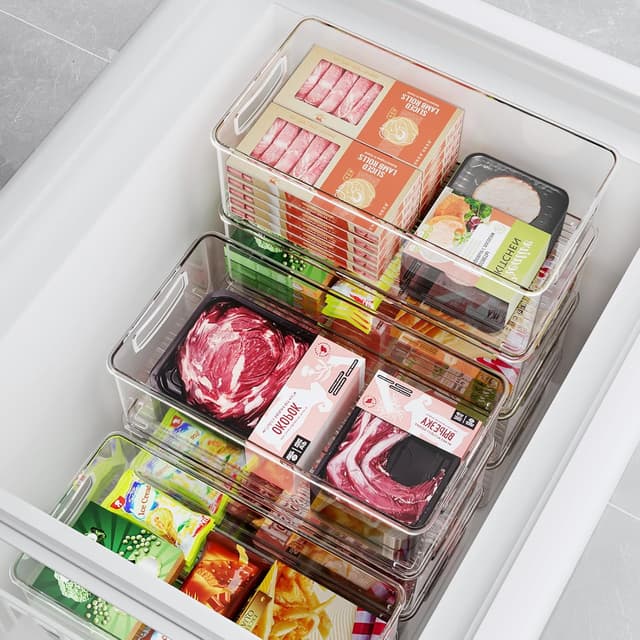 Detalle 2 de Heyuzb 8-Pack Freezer Organizer Bins (Stackable, Clear PETG) with Side Handles