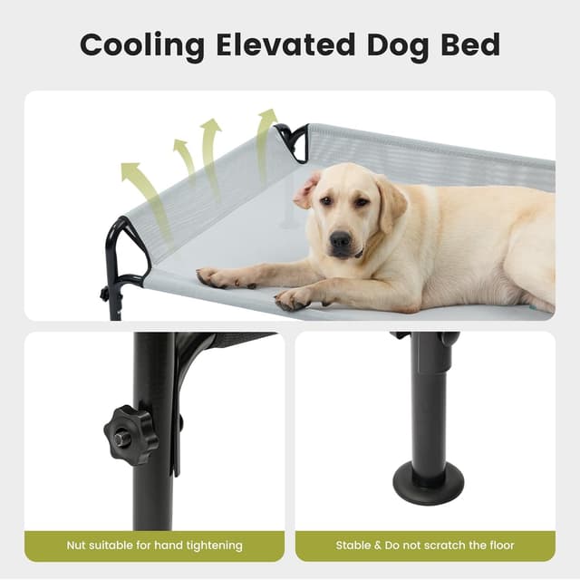 Detalle de Gardner Pet Hundeliege Outdoor (erhöht) – kühles, waschbares Haustierbett mit 3-seitigem Schutz in Grau, Größe S