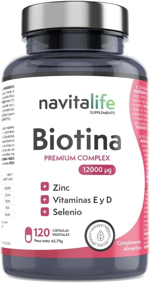 Detalle de Biotina 12,000 mcg con Zinc, Vitaminas E y D 🌟