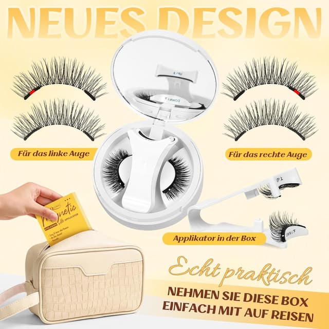 Detalle de QUEWEL magnetische Wimpern für den natürlichen Look – tragbare Magnet-Wimpern mit Applikator (Set)
