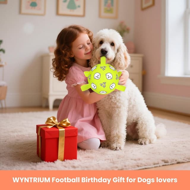 Detalle de WYNTRIUM Dog Football Toys for Large Dogs with Webbing – Durable Microfibre Fetch Ball, Floating Water Ball (Yellow, 8 inch)
