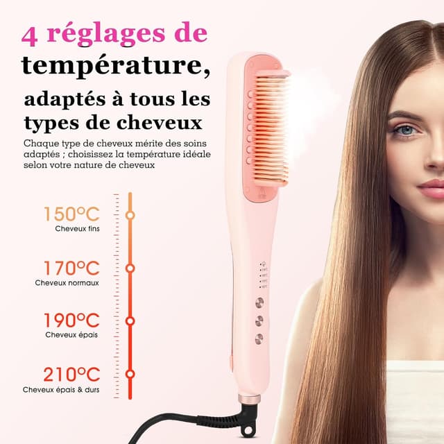 Detalle de AraSyleon Brosse à lisser vapeur Hydro-Infusion : 4 niveaux de température, chauffe rapide en 30 s