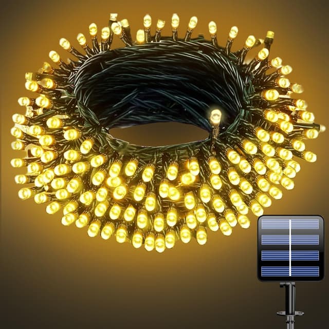 Detalle de Electight Solar Lichterkette Außen (IP65) mit 8 Modi, 10 m, 100 LEDs – warmes gelbes Licht