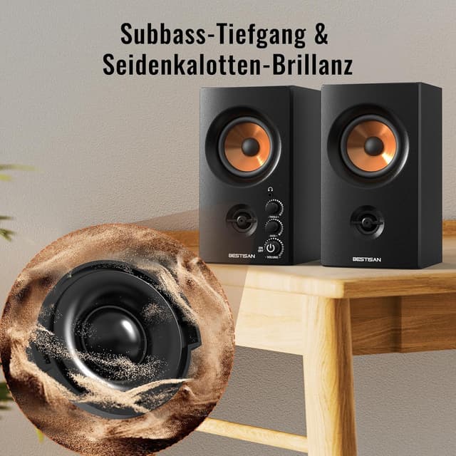Detalle de BESTISAN Aktive Regallautsprecher mit Bluetooth- und RCA-Eingang (3 Zoll) für PC, Desktop & Gaming