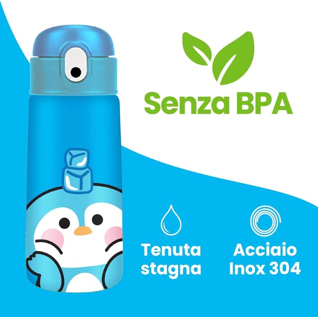 Detalle de Cartomania Borraccia termica Chill & Refill da 460 ml con cannuccia, tema pinguino