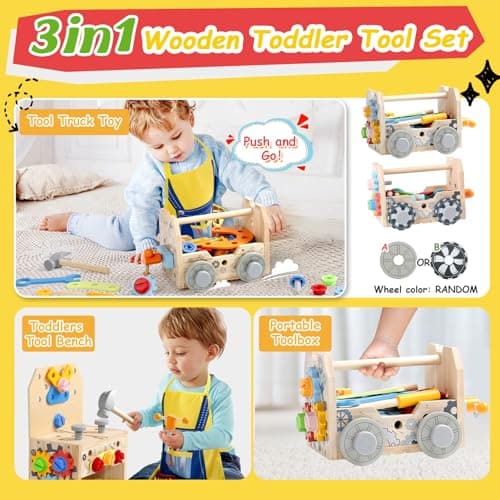 Detalle 2 de Caja Herramientas Infantil Coche de Madera 39 Piezas