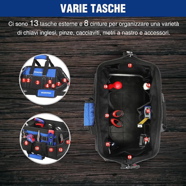 Thumbnail 6 de WORKPRO Borsa porta attrezzi a bocca ampia 40 x 22 x 26 cm con base rigida impermeabile