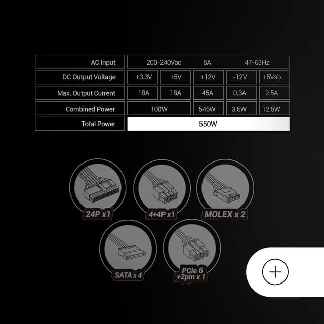 Detalle 2 de Mars Gaming MPB550SI alimentatore ATX 550W 80 Plus Bronze 230V con garanzia 7 anni